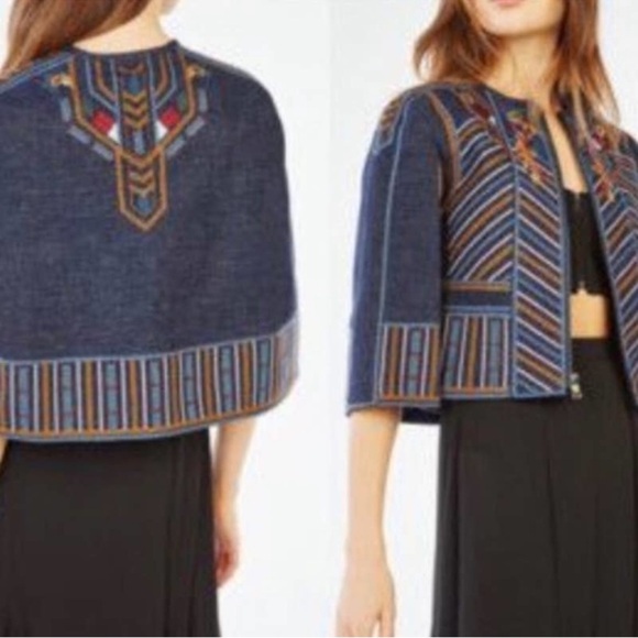 BCBGMaxAzria Zachary Navy Embroidered Cape Jacket - Picture 4 of 12